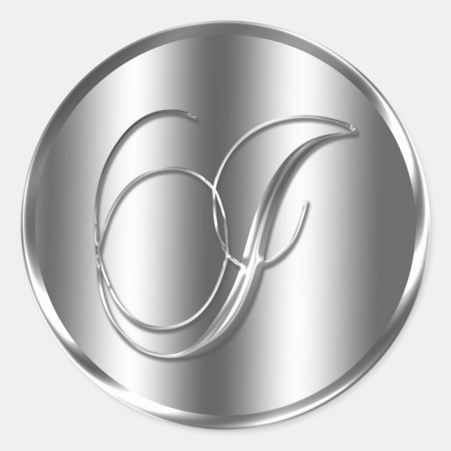Monogram I Silver Colour Wedding Invitation Holida Classic Round Sticker (Front)