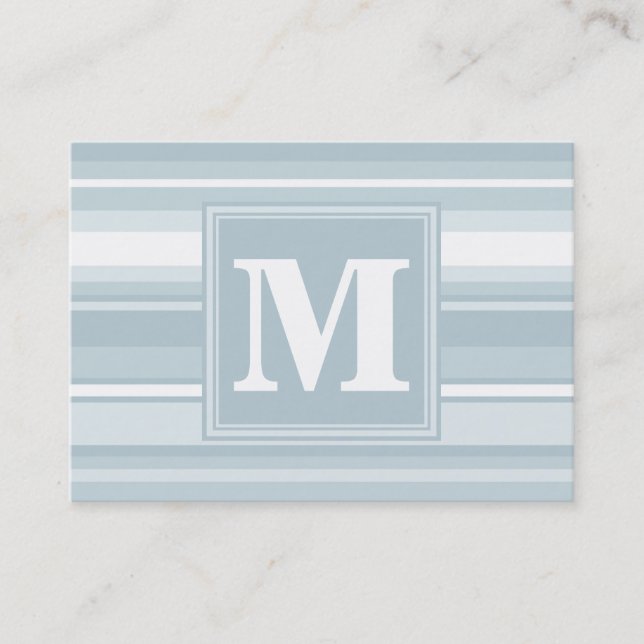 Monogram ice blue stripes business card (Front)