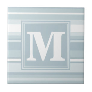 Monogram ice blue stripes ceramic tile