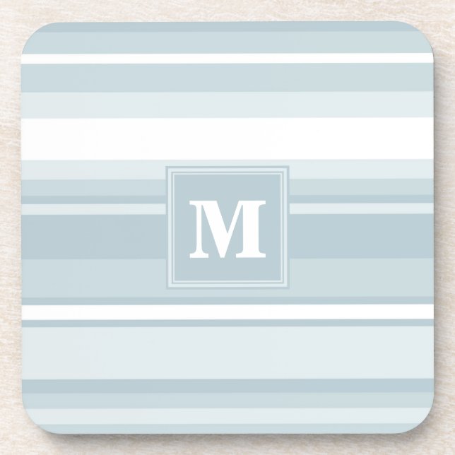 Monogram ice blue stripes coaster (Front)