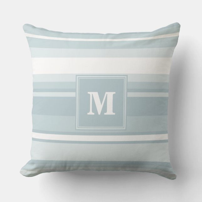 Monogram ice blue stripes cushion (Front)