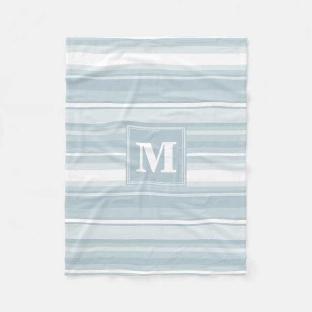 Monogram ice blue stripes fleece blanket (Front)