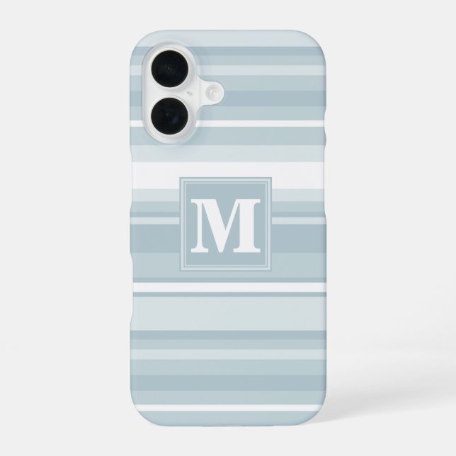 Monogram ice blue stripes iPhone 16 case (Back)