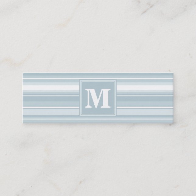 Monogram ice blue stripes mini business card (Front)