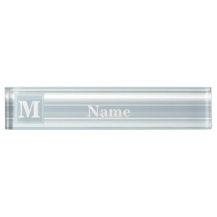Monogram ice blue stripes nameplate