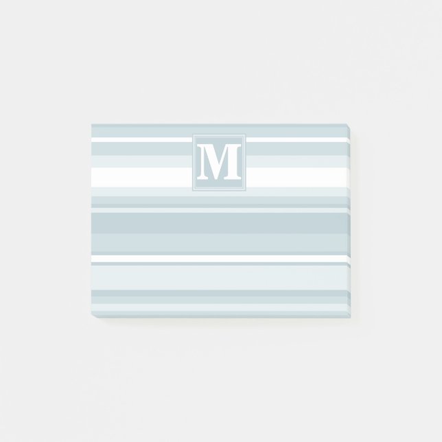 Monogram ice blue stripes post-it notes (Front)