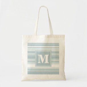 Monogram ice blue stripes tote bag