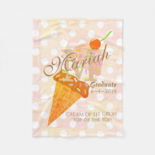 Monogram Ice Cream Cone Fleece Blanket polka dots