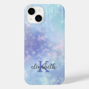 Monogram Icicles Snowflakes Blue Purple Trendy Case-Mate iPhone 14 Case
