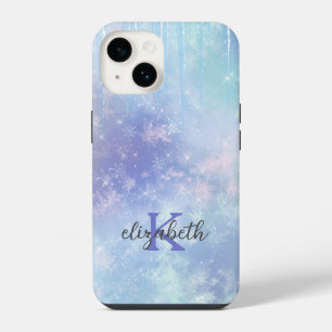 Monogram Icicles Snowflakes Blue Purple Trendy iPhone 14 Case