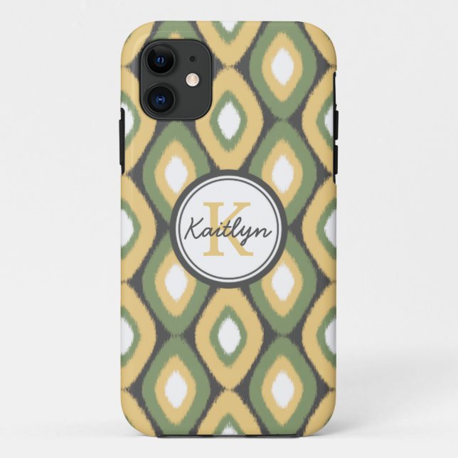 Monogram Ikat Diamonds Pattern Sage Yellow Case-Mate iPhone Case (Back)