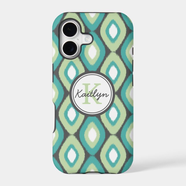 Monogram Ikat Diamonds Pattern Teal Mint (Back)