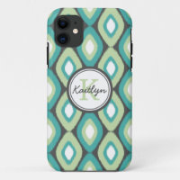 Monogram Ikat Diamonds Pattern Teal Mint
