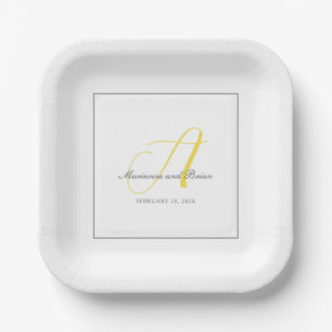 Monogram Illuminating Yellow, and Grey with White Paper Plate