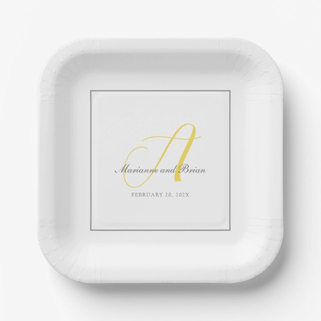 Monogram Illuminating Yellow, and Grey with White Paper Plate (Front)