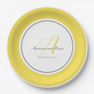 Monogram Illuminating Yellow, and Grey with White Paper Plate
