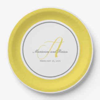Monogram Illuminating Yellow, and Grey with White Paper Plate
