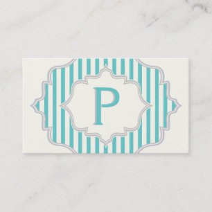 Monogram in a frame with aqua, white stripes business card