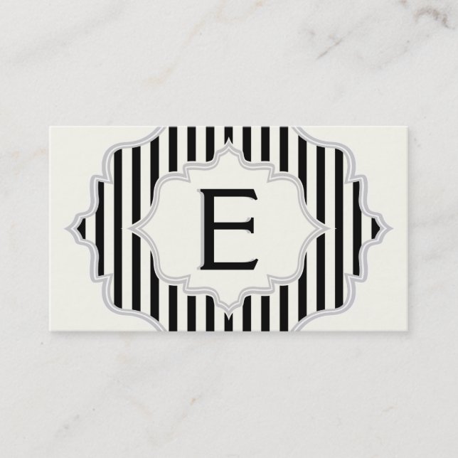 Monogram in a frame with black, white stripes business card (Front)