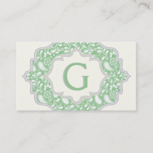 Monogram in a frame with green, white paisley business card