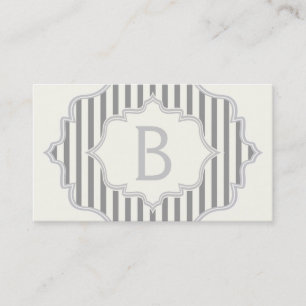Monogram in a frame with grey, white stripes business card