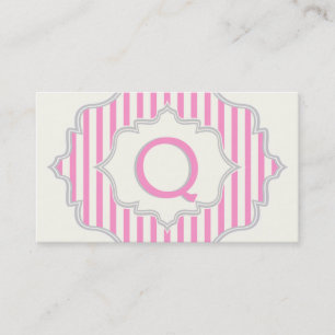 Monogram in a frame with pink, white stripes business card