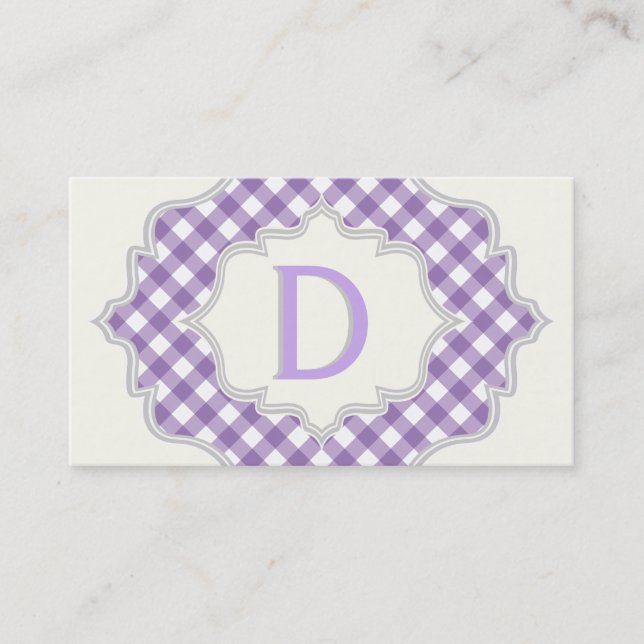 Monogram in a frame with purple, white paisley business card (Front)