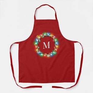 Monogram in Christmas Lights Circle Holiday Apron