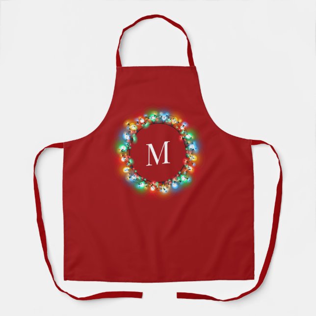Monogram in Christmas Lights Circle Holiday Apron (Front)