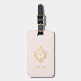 Monogram in Crest Pink Faux Gold Vintage Elegant Luggage Tag