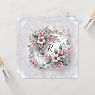 Monogram In Elegant Wedding Floral Wreath Invitation