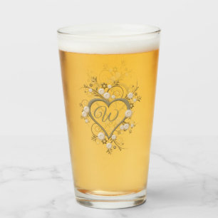 Monogram in fancy Floral Open Heart Glass