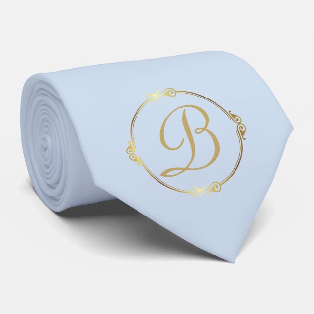 Monogram in gold with infinity circle on Blue | Tie (Rolled)