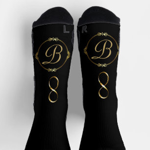 Monogram in gold with infinity circle on Grey Socks