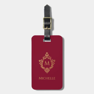Monogram in Vintage Crest Burgundy Red Faux Gold Luggage Tag