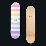 Monogram in White Circle Pastel Rainbow Stripes Skateboard<br><div class="desc">Simple trendy minimalist design of a monogram in the centre inside white circle with pastel rainbow stripes pattern. Perfect modern gift or anyone, LGBTQ friendly gift and memorabilia.</div>