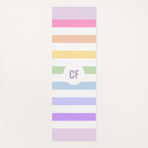 Monogram in White Circle Pastel Rainbow Stripes Yoga Mat