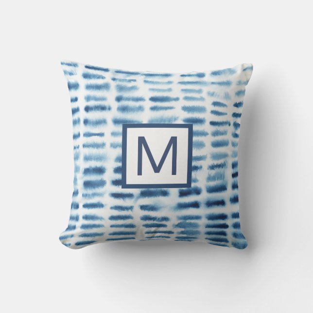 Monogram | Indigio Watercolor Print Cushion (Front)