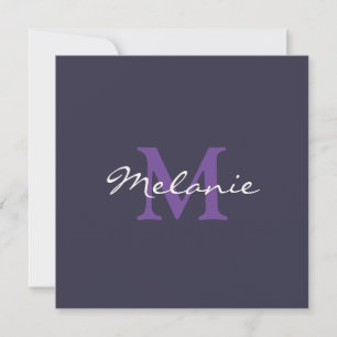 Monogram Indigo Blue and Lilac Purple Note Card