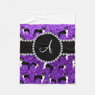 Monogram indigo purple glitter boston terriers fleece blanket