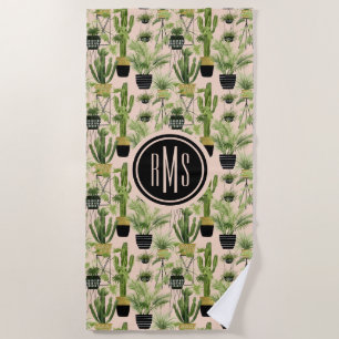 Monogram   Indoor Oasis   Plant Lineup Pattern Beach Towel