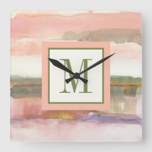 Monogram Influence of Line and Colour Gold Crop Square Wall Clock
