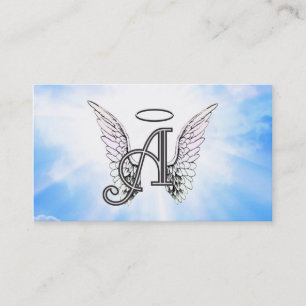 Monogram Initial A, Angel Wings & Halo w/ Clouds Business Card