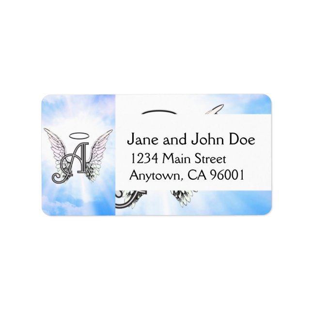 Monogram Initial A, Angel Wings & Halo w/ Clouds Label (Front)