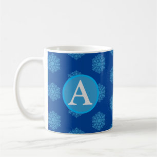 Monogram Initial "A" Blue Snowflakes Coffee Mug