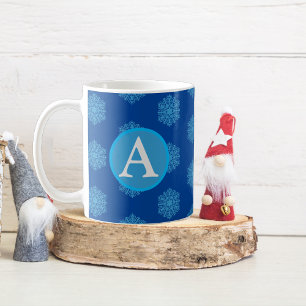Monogram Initial "A" Blue Snowflakes Coffee Mug
