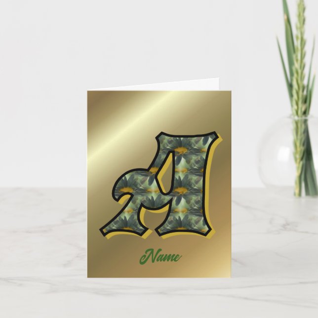 Monogram Initial A Daisies Art Personalised Note Card (Front)