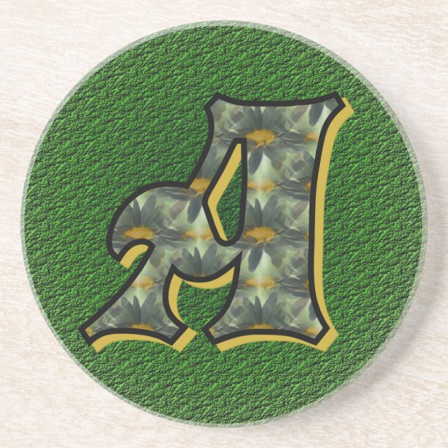 Monogram Initial A Daisies Floral Art Coaster (Front)