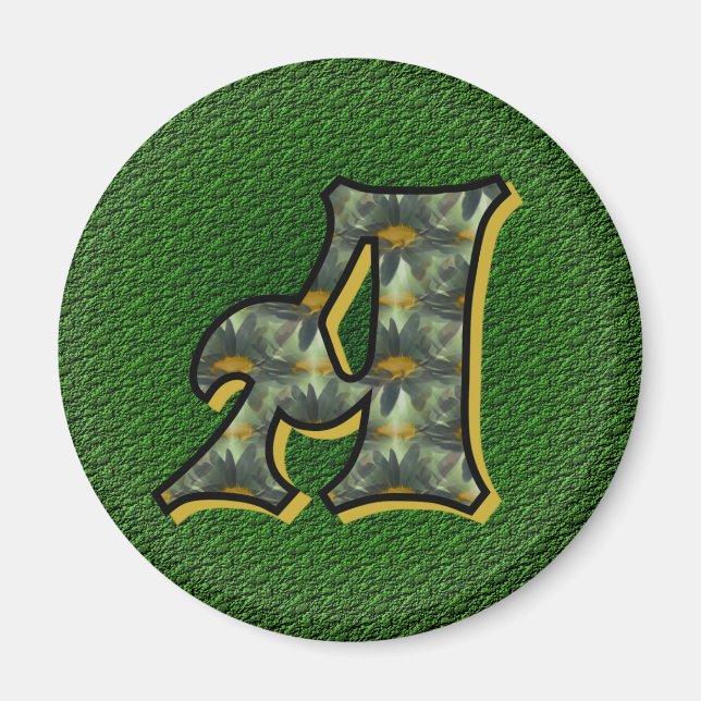 Monogram Initial A Daisies Flower Art Magnet (Front)