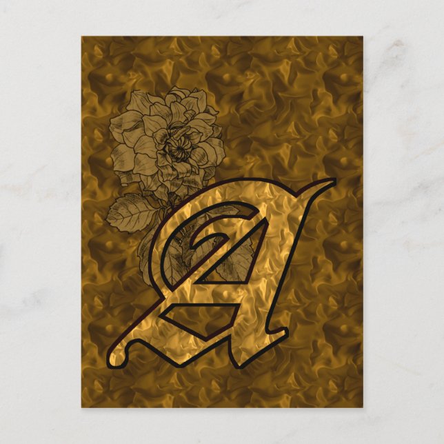 Monogram Initial A Elegant Gold Peony Flower Postcard (Front)